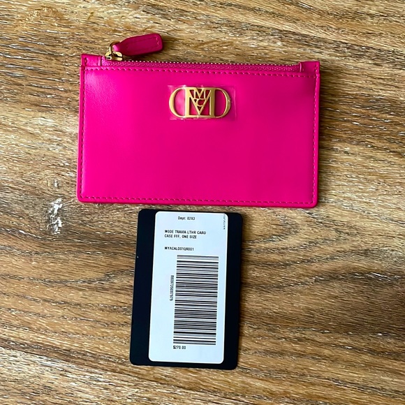 MCM Mode Travia Zip Card Case in Spanish Leather NWT FUCHSIA PURPLE